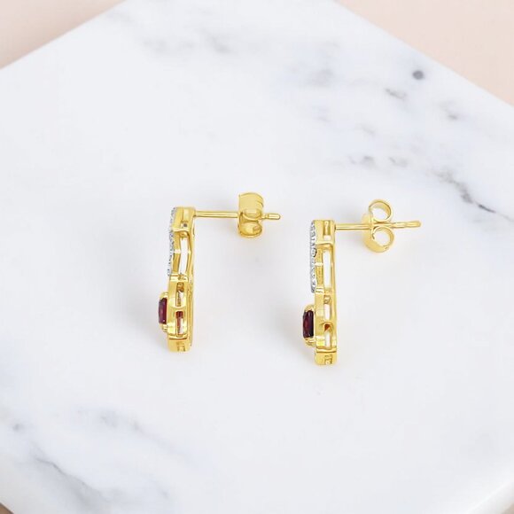 Garnet and Lab Grown Diamond Earrings in Gold Plated 925 Sterling Silver - Picture 2 of 3